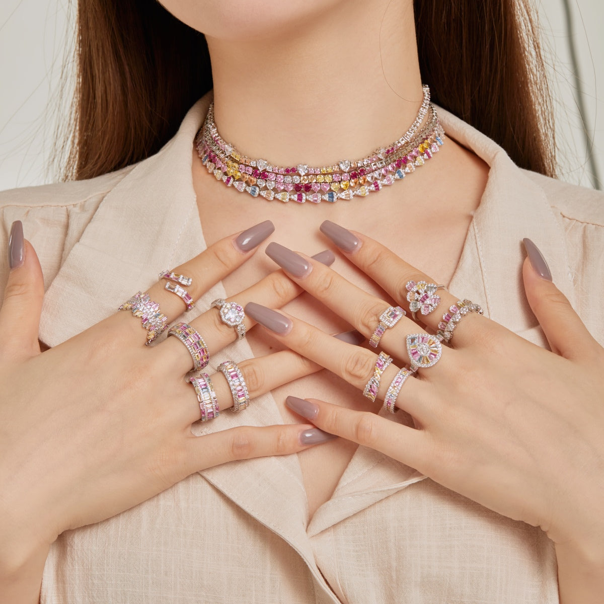[Lumi Jewellery]Sparkling Colorful Full Heart Tennis Necklace