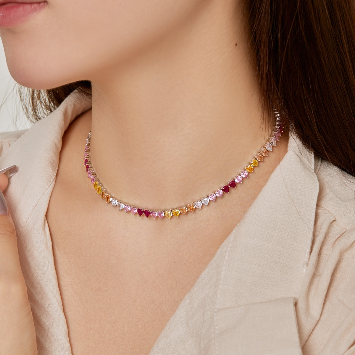 [Lumi Jewellery]Sparkling Colorful Full Heart Tennis Necklace