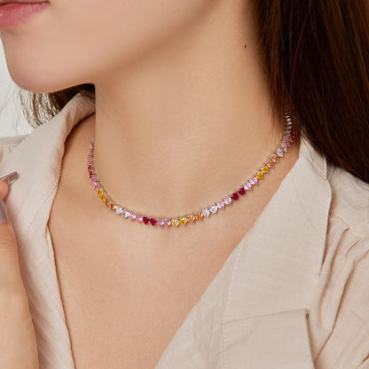 [Lumi Jewellery]Sparkling Colorful Full Heart Tennis Necklace