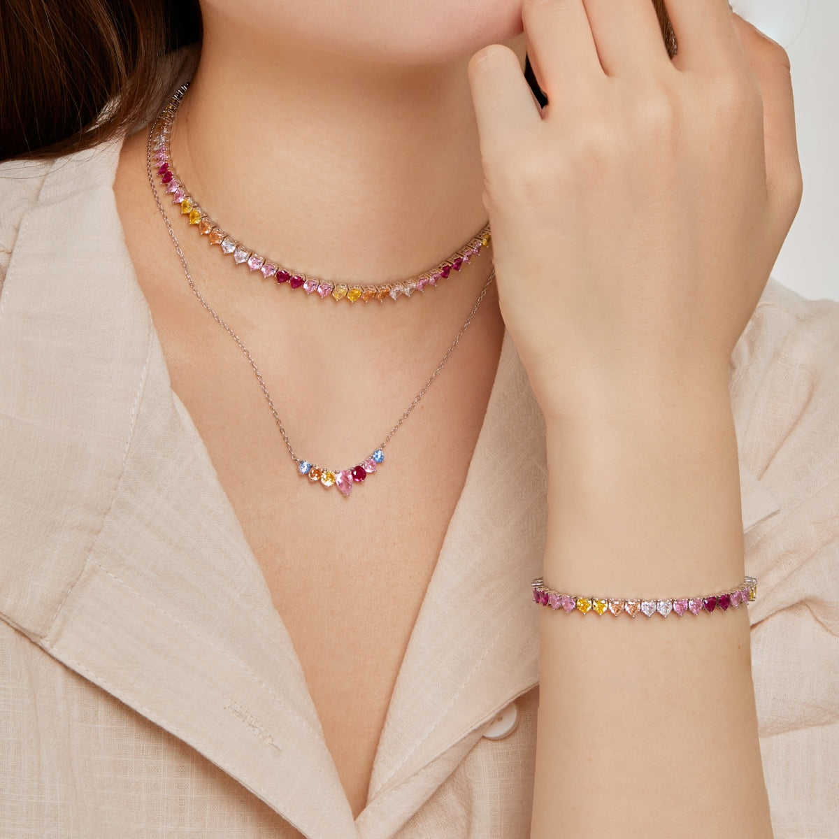 [Lumi Jewellery]Sparkling Colorful Full Heart Tennis Necklace