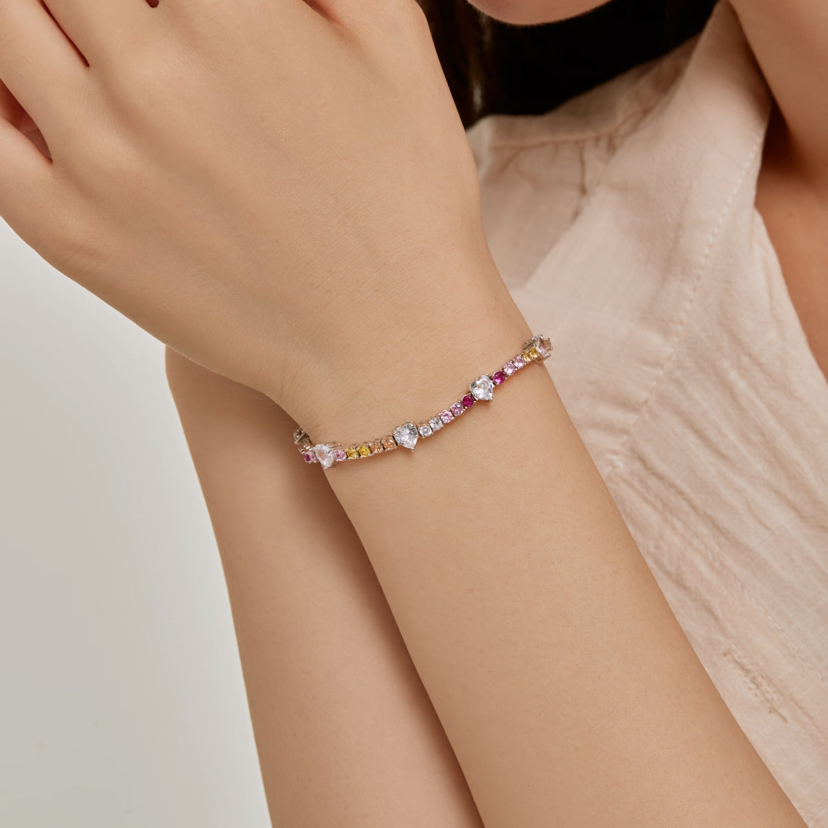 [Lumi Jewellery]Romantic Heart Shape Round Cut Lover Bracelet