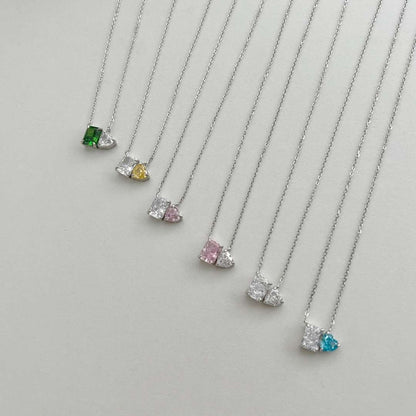 [Lumi Jewellery]Dazzling Square & Heart Shape Necklace