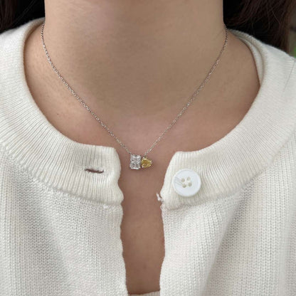 [Lumi Jewellery]Dazzling Square & Heart Shape Necklace
