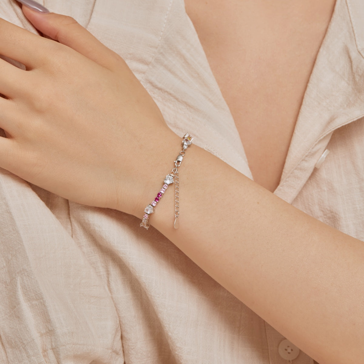 [Lumi Jewellery]Romantic Heart Shape Round Cut Lover Bracelet