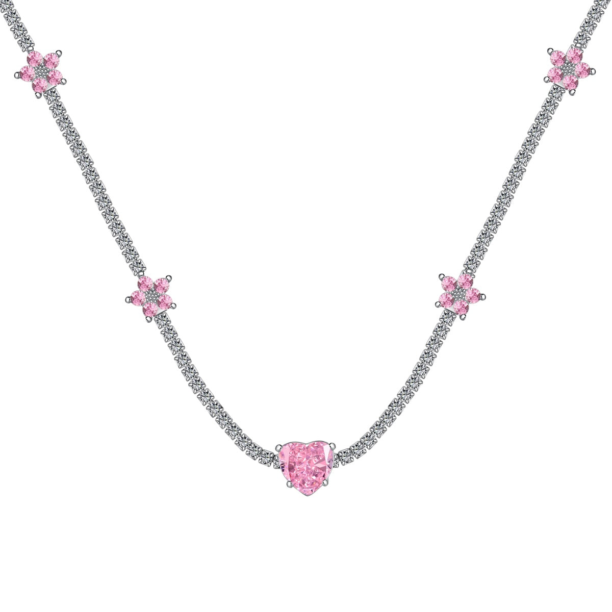 [Lumi Jewellery]Dazzling Pink Heart Flower Necklace