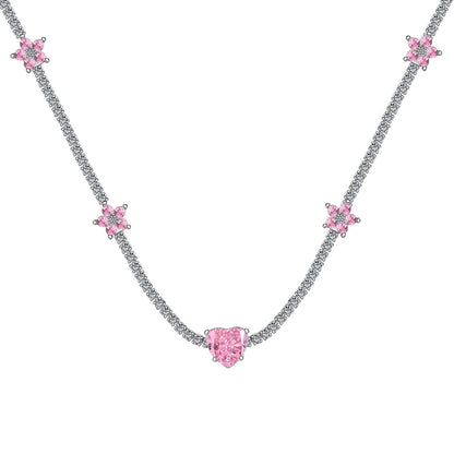 [Lumi Jewellery]Dazzling Pink Heart Flower Necklace