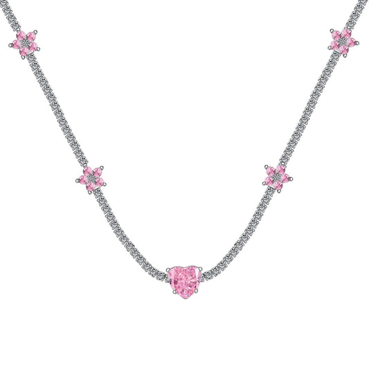 [Lumi Jewellery]Dazzling Pink Heart Flower Necklace