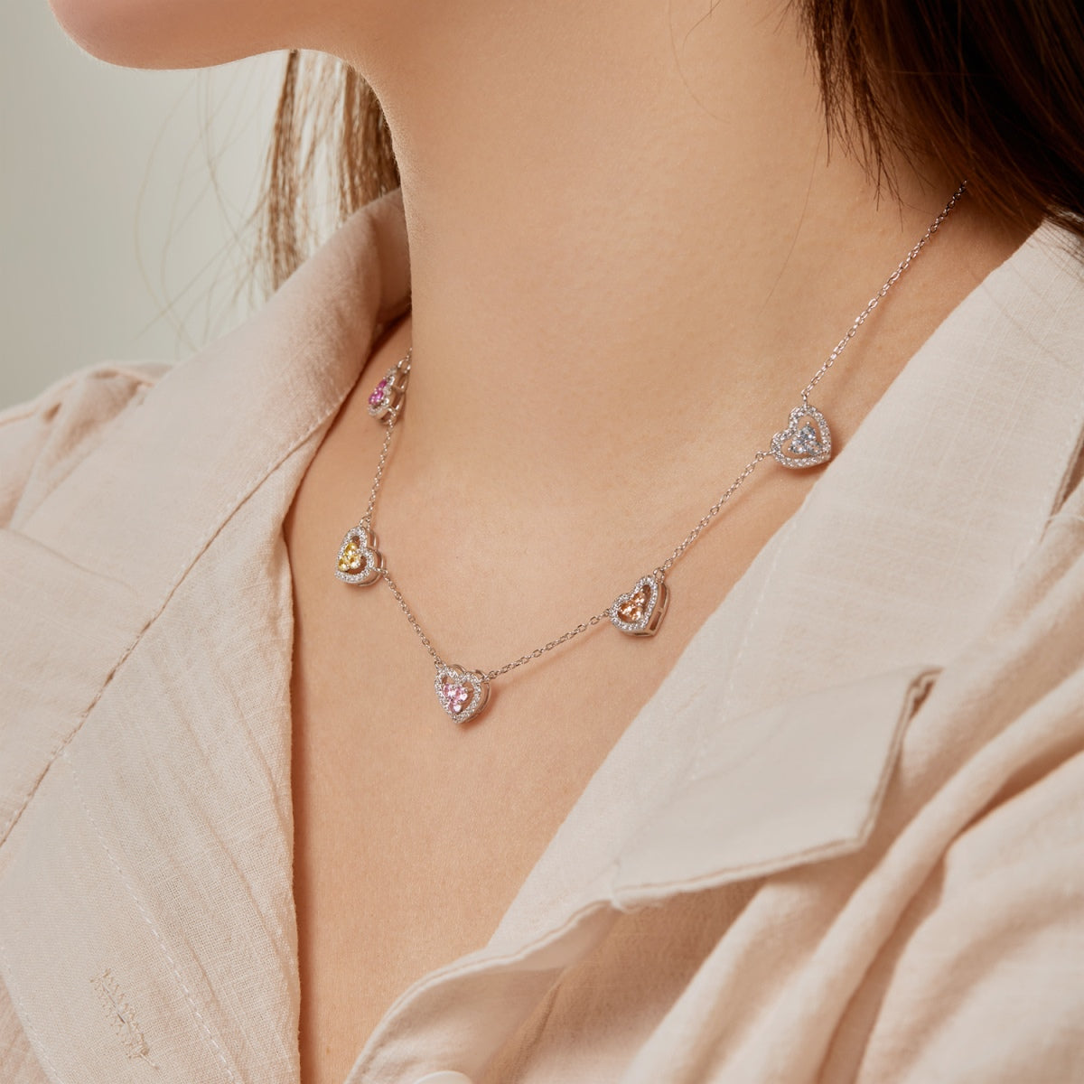 [Lumi Jewellery]Sparkling Five Heart Necklace