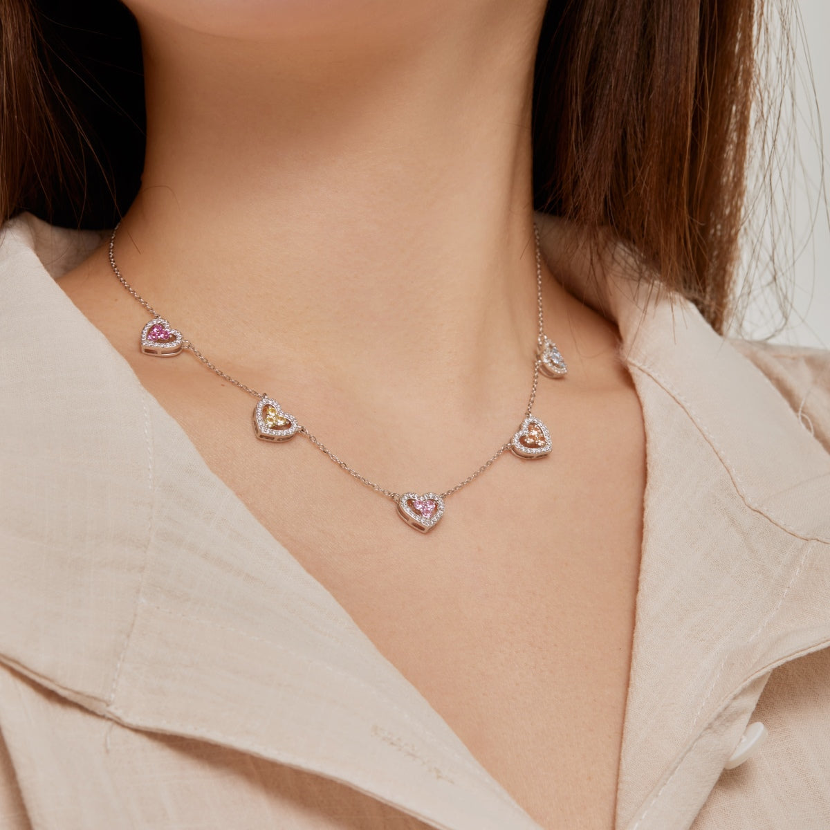 [Lumi Jewellery]Sparkling Five Heart Necklace