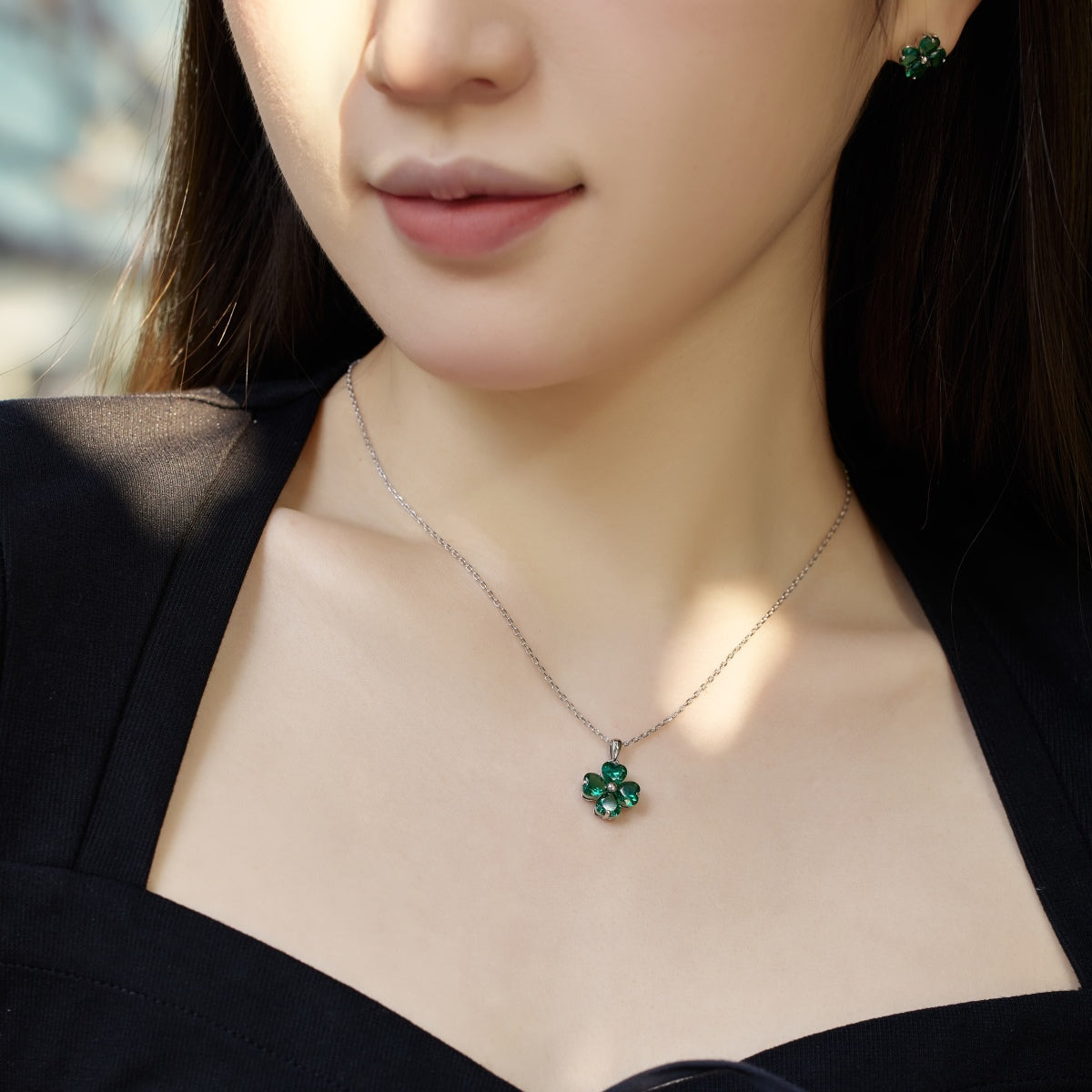 [Lumi Jewellery]Heart-Shaped Four-Leaf Clover Bead Necklace