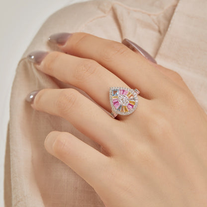 [Lumi Jewellery]Elegant Colorful Water Drop Shape Banquet Ring