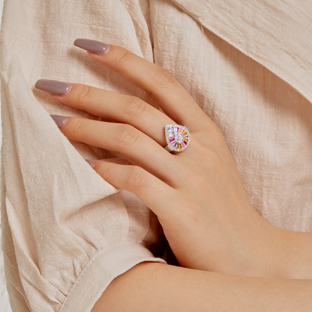 [Lumi Jewellery]Elegant Colorful Water Drop Shape Banquet Ring