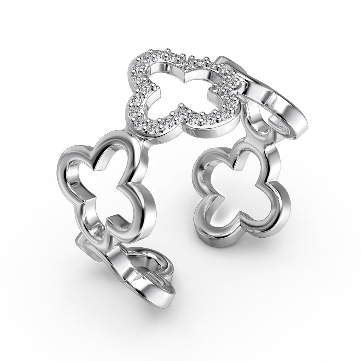 [Lumi Jewellery]Hollow Design Four-Leaf Clover Flower Shape Ring