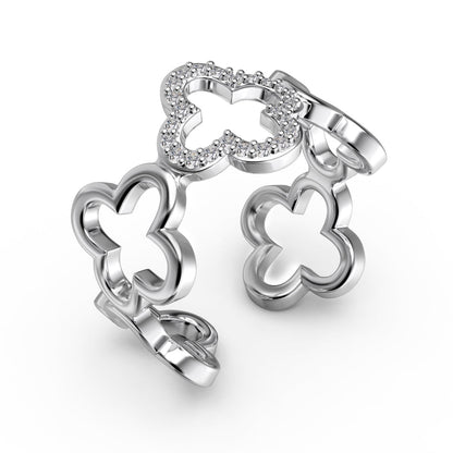 [Lumi Jewellery]Hollow Design Four-Leaf Clover Flower Shape Ring