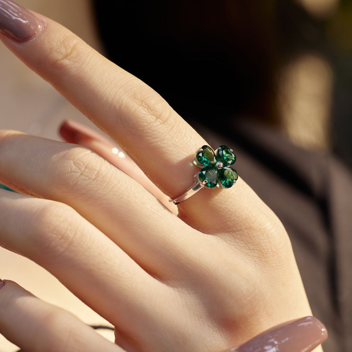 [Lumi Jewellery]Heart-shaped Four-Leaf Clover Ball Ring