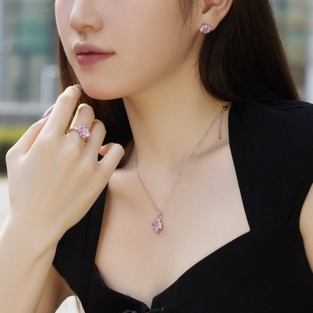[Lumi Jewellery]Heart-Shaped Four-Leaf Clover Bead Necklace