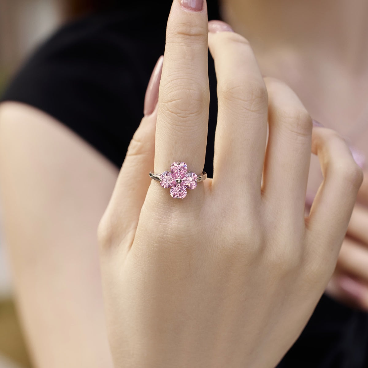 [Lumi Jewellery]Heart-shaped Four-Leaf Clover Ball Ring