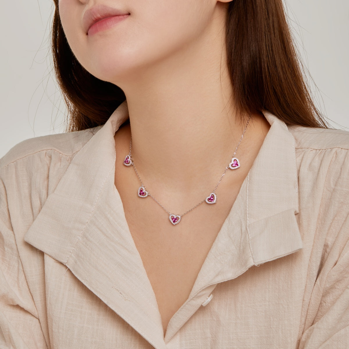[Lumi Jewellery]Sparkling Five Heart Necklace
