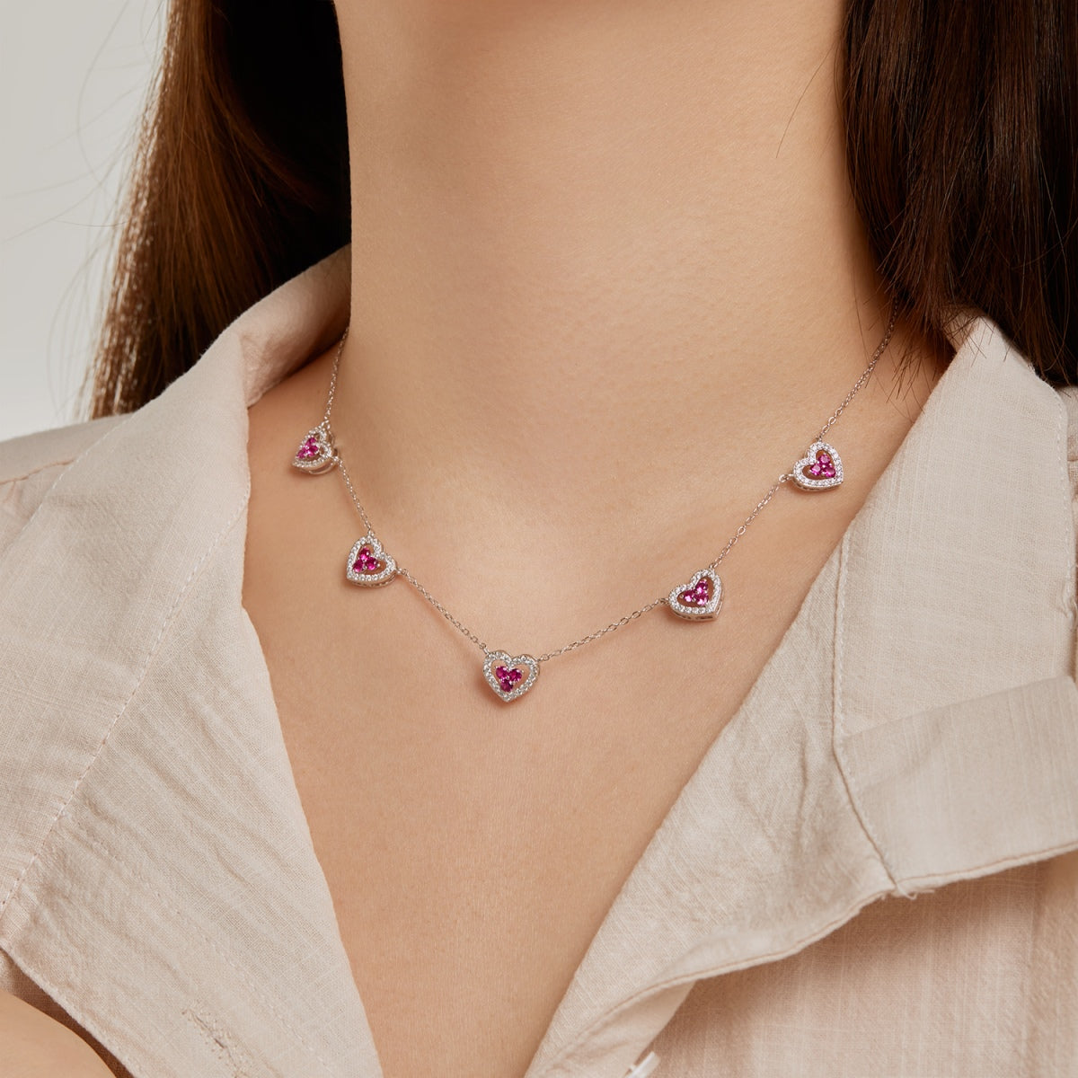 [Lumi Jewellery]Sparkling Five Heart Necklace
