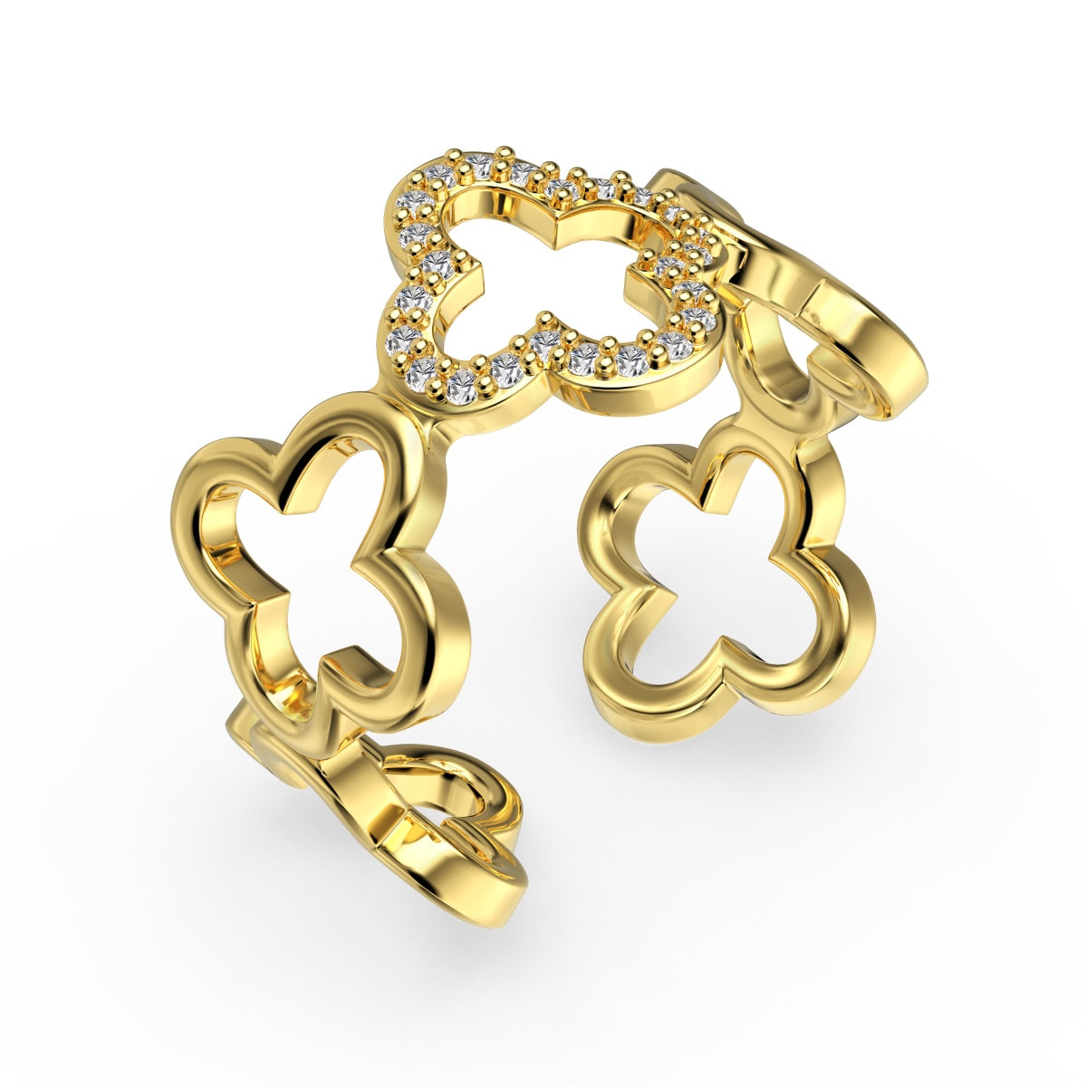 [Lumi Jewellery]Hollow Design Four-Leaf Clover Flower Shape Ring