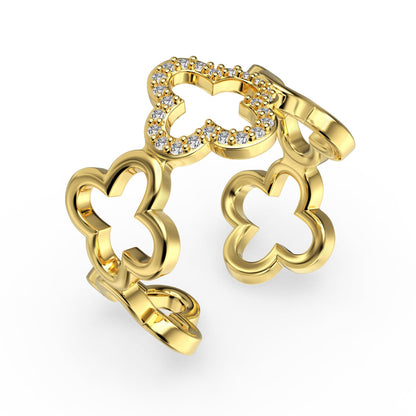 [Lumi Jewellery]Hollow Design Four-Leaf Clover Flower Shape Ring