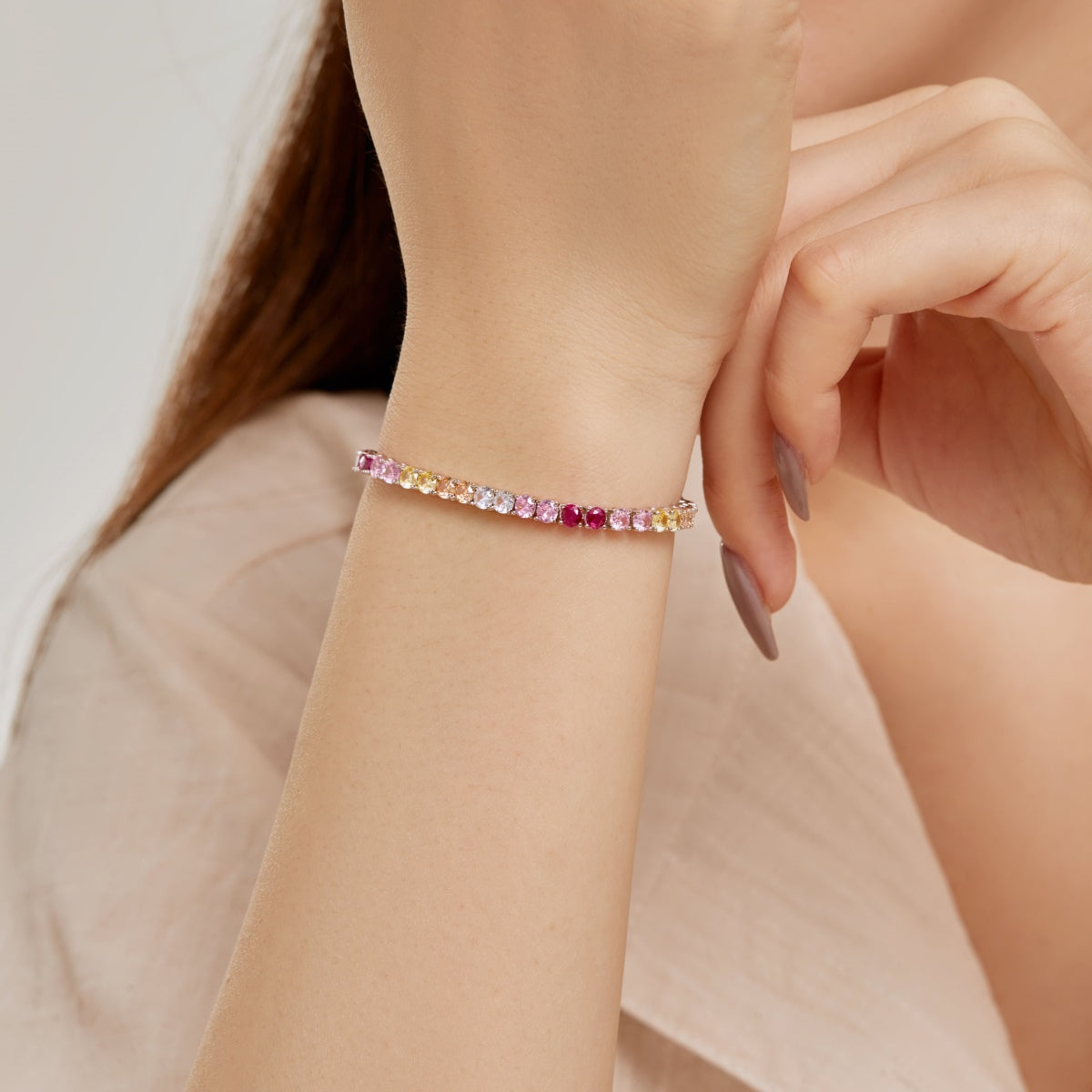 [Lumi Jewellery]Radiant Colorful Round Cut Tennis Bracelet