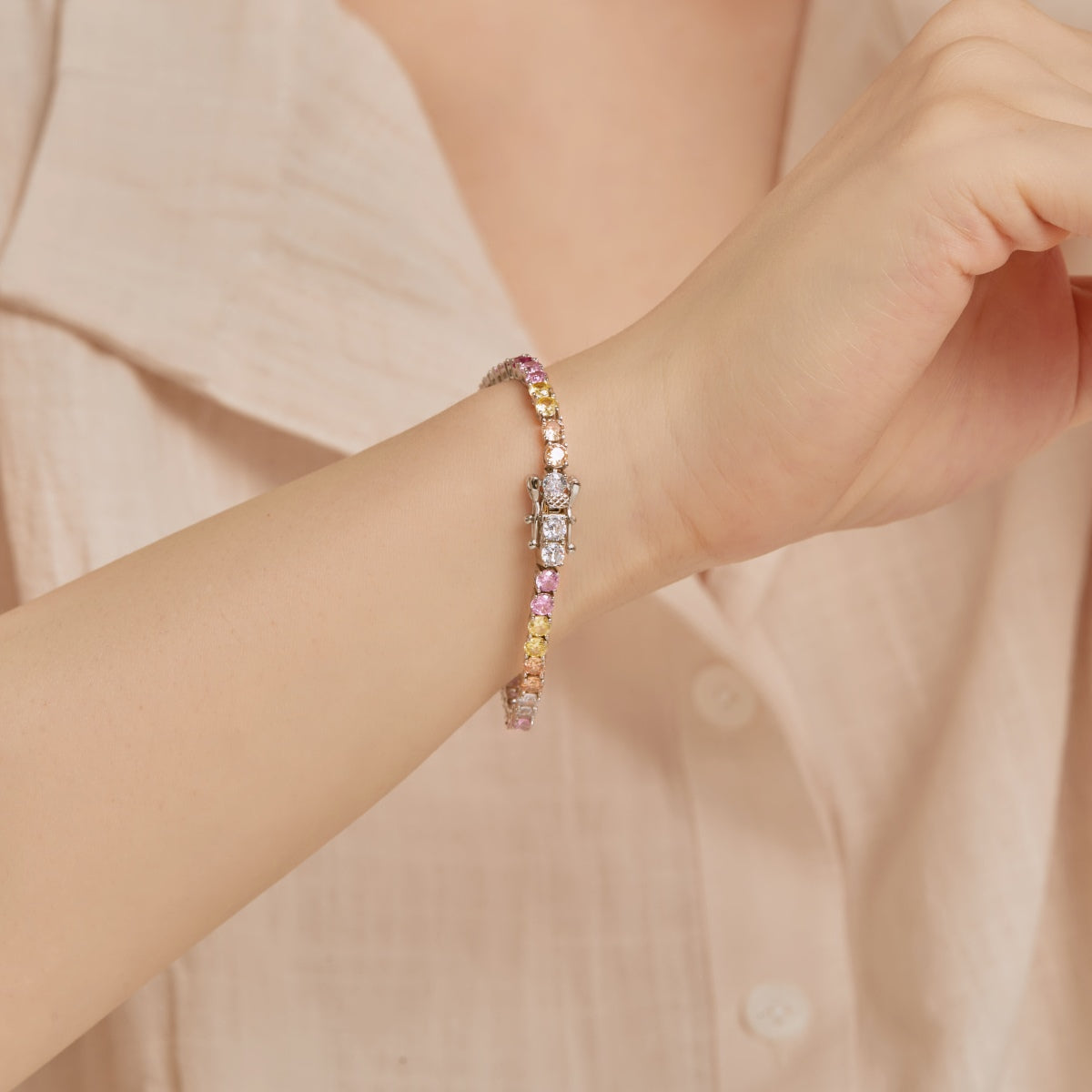 [Lumi Jewellery]Radiant Colorful Round Cut Tennis Bracelet
