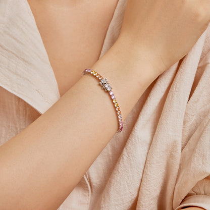 [Lumi Jewellery]Radiant Colorful Round Cut Tennis Bracelet