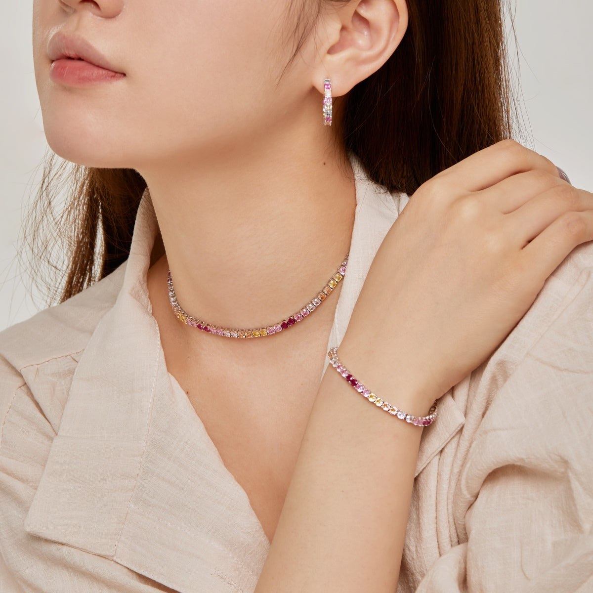 [Lumi Jewellery]Radiant Colorful Round Cut Tennis Bracelet