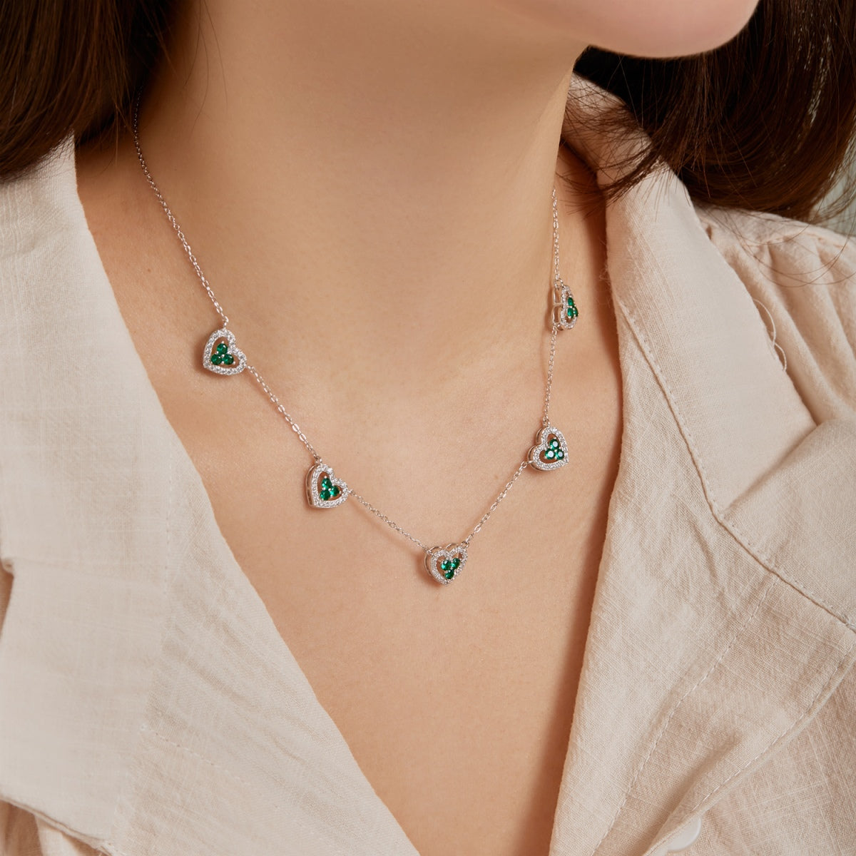 [Lumi Jewellery]Sparkling Five Heart Necklace