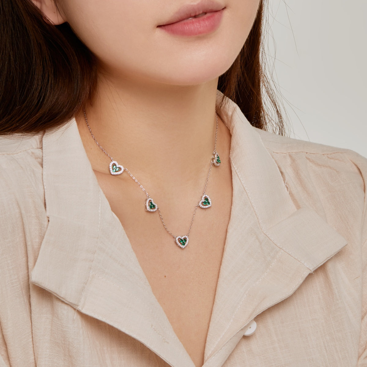 [Lumi Jewellery]Sparkling Five Heart Necklace
