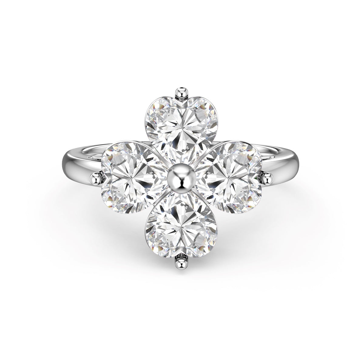 [Lumi Jewellery]Heart-shaped Four-Leaf Clover Ball Ring