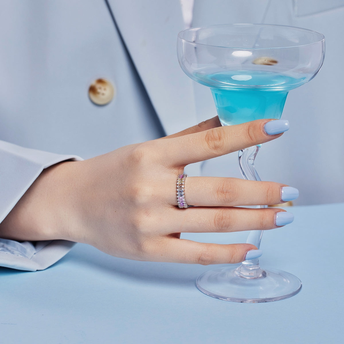 [Lumi Jewellery]Splashy Ornate Emerald Cut Cocktail Ring