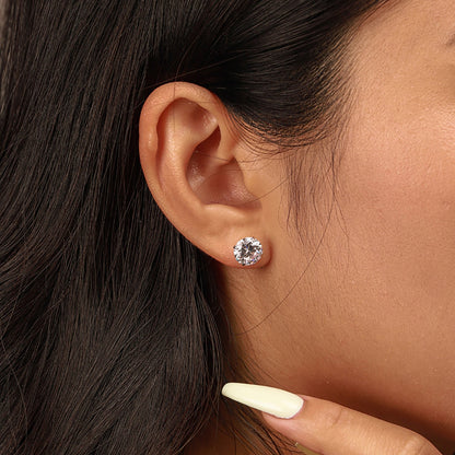 [Lumi Jewellery]Stylish Shiny Round Center Stone Stud Earrings