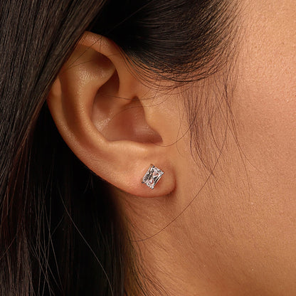 [Lumi Jewellery]Stylish Shiny Rectangular Center Stone Stud Earrings