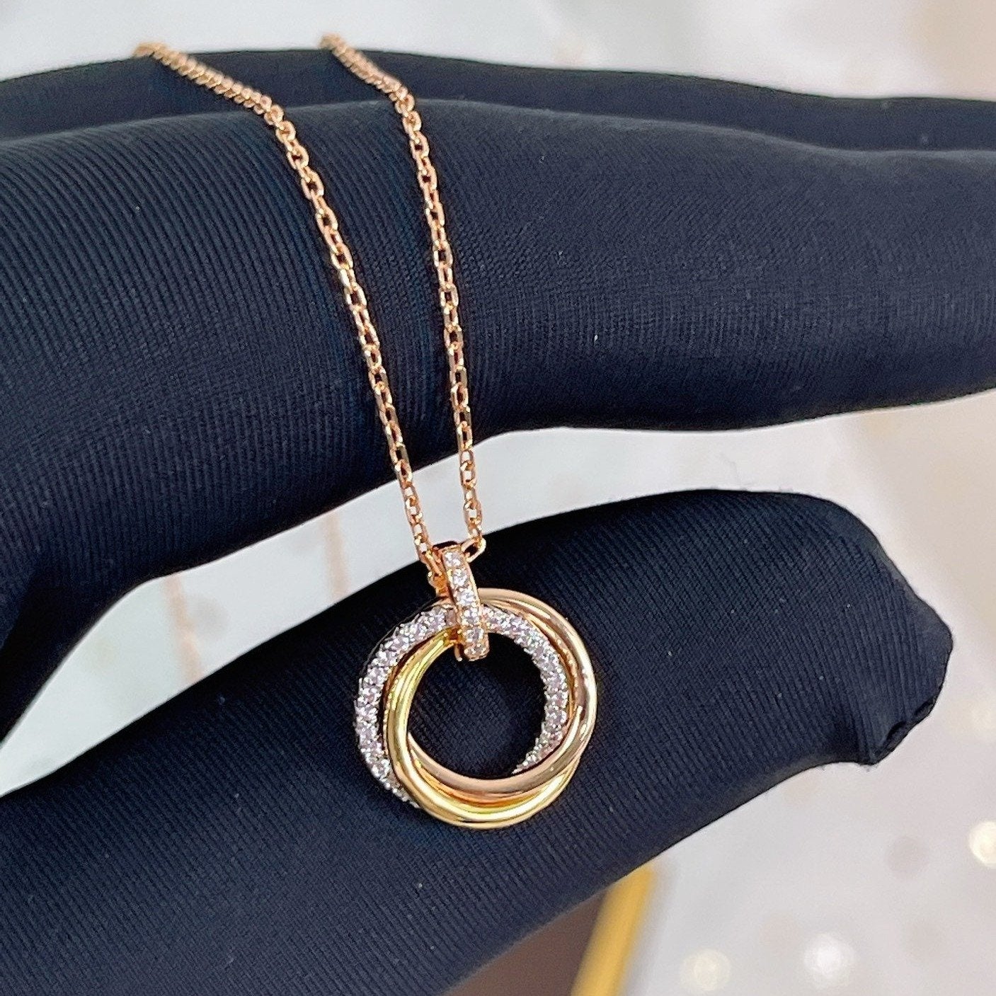 [Lumi Jewellery]TRINITY NECKLACE SILVER GOLD PINK GOLD DIAMONDS