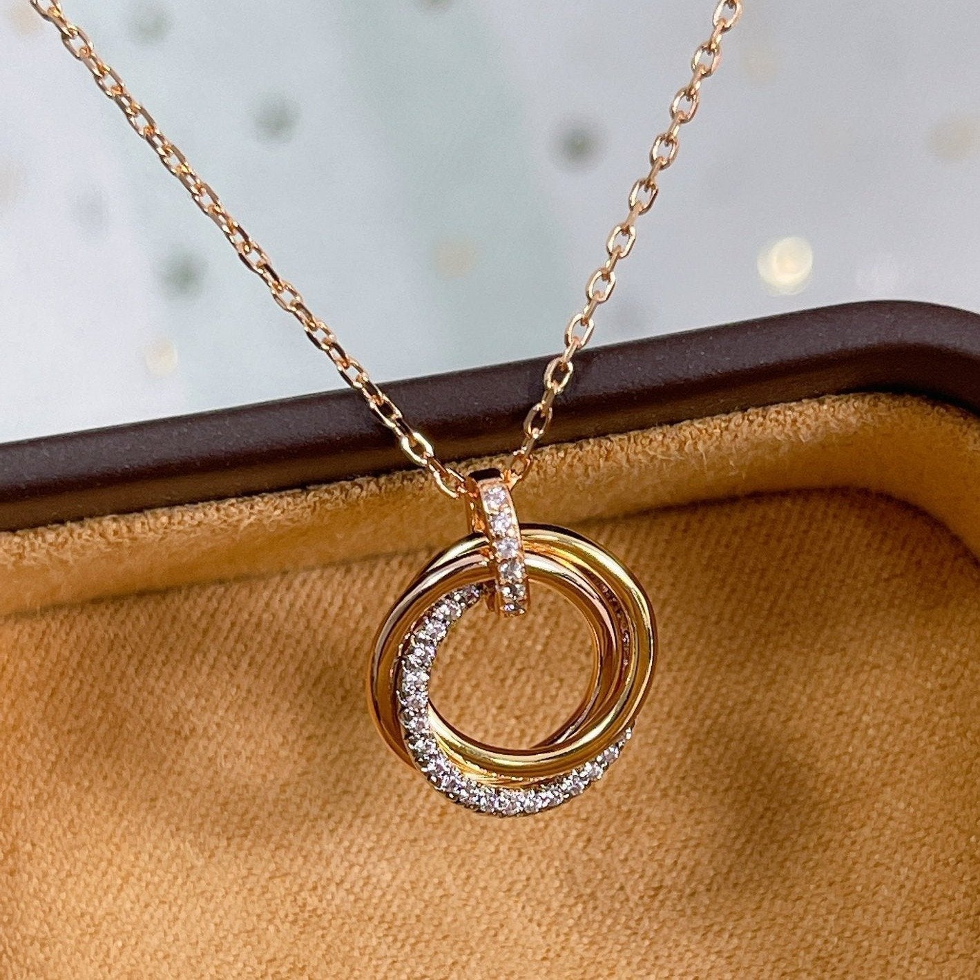 [Lumi Jewellery]TRINITY NECKLACE SILVER GOLD PINK GOLD DIAMONDS