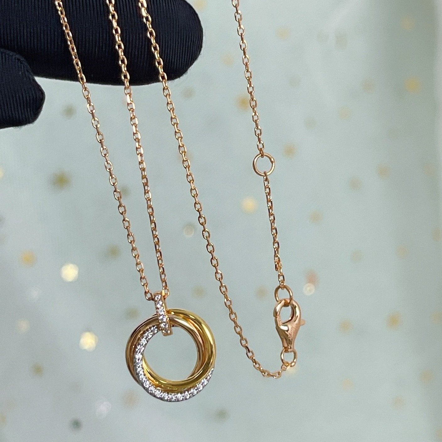 [Lumi Jewellery]TRINITY NECKLACE SILVER GOLD PINK GOLD DIAMONDS