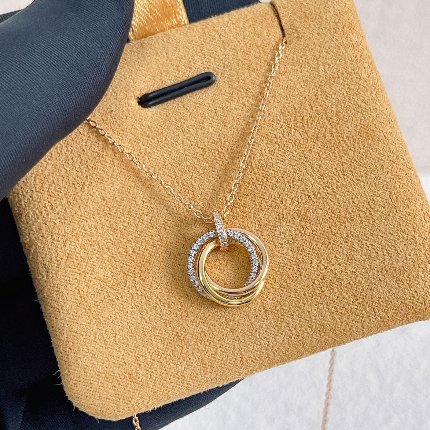 [Lumi Jewellery]TRINITY NECKLACE SILVER GOLD PINK GOLD DIAMONDS
