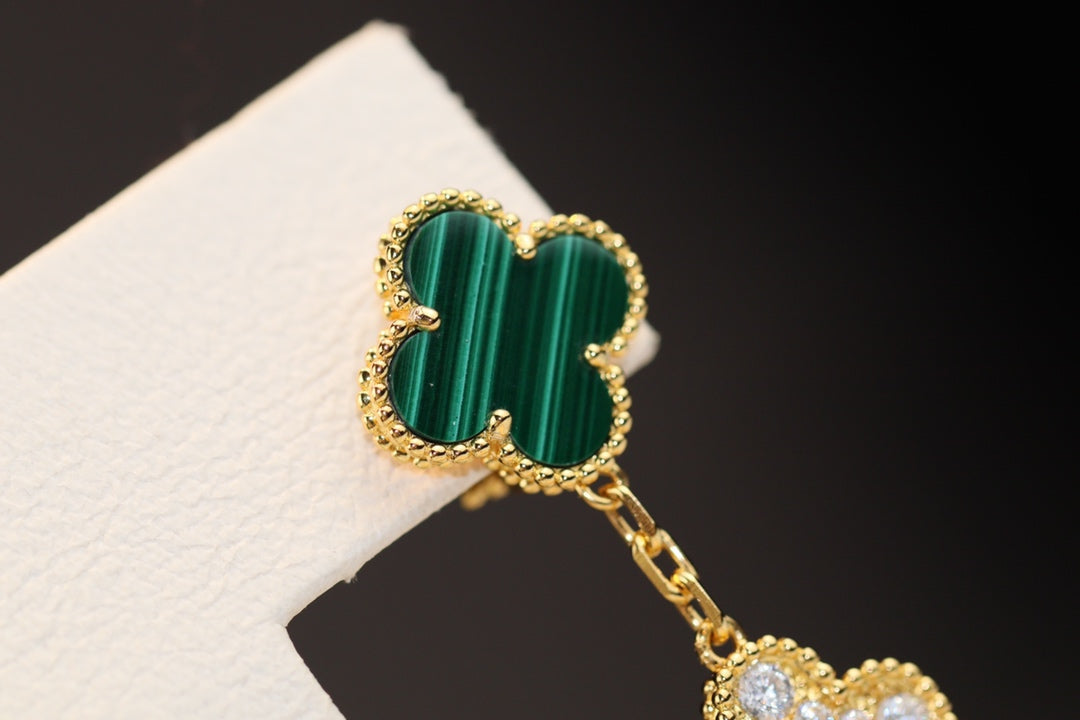 [Lumi Jewellery]CLOVER EARRINGS GOLD MALACHITE DIAMOND 3 MOTIF