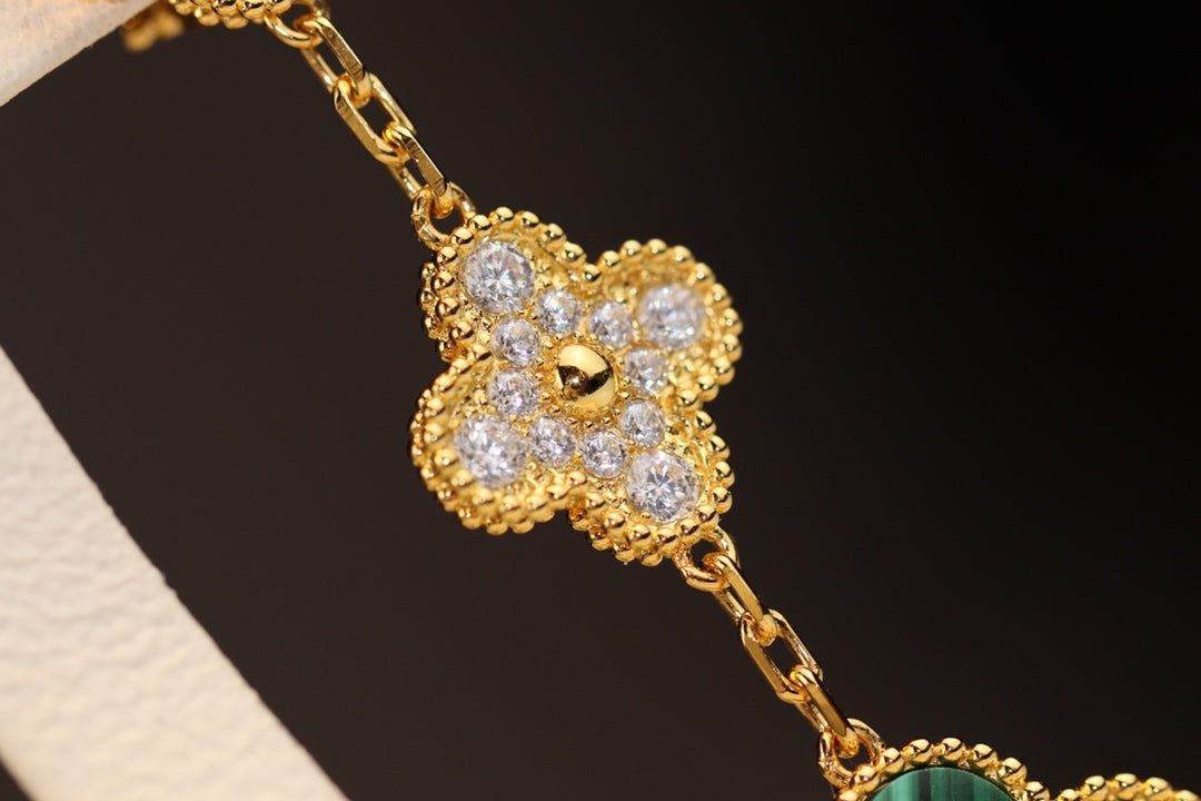 [Lumi Jewellery]CLOVER EARRINGS GOLD MALACHITE DIAMOND 3 MOTIF