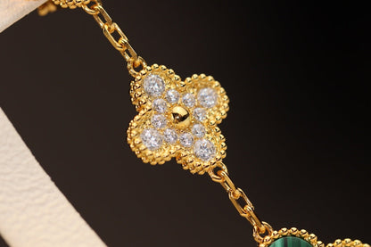 [Lumi Jewellery]CLOVER EARRINGS GOLD MALACHITE DIAMOND 3 MOTIF