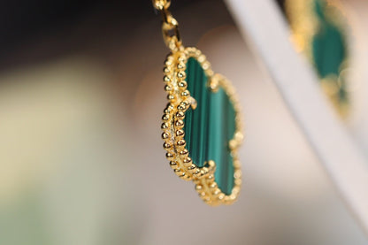 [Lumi Jewellery]CLOVER EARRINGS GOLD MALACHITE DIAMOND 3 MOTIF