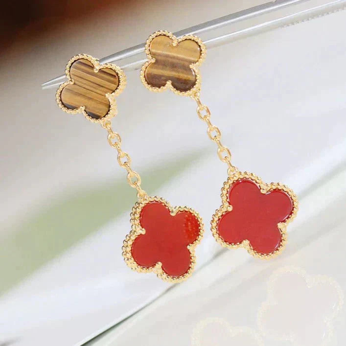 [Lumi Jewellery]CLOVER  2 MOTIF  TIGER EYE CARNELIAN EARRINGS