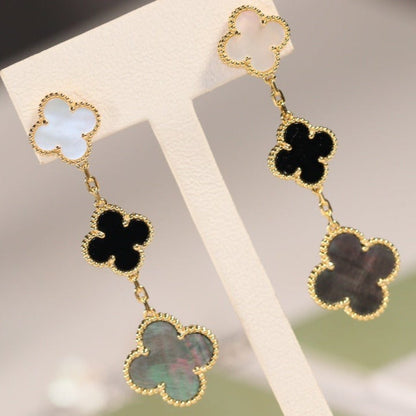 [Lumi Jewellery]CLOVER EARRINGS GOLD ONYX MOP 3 MOTIF