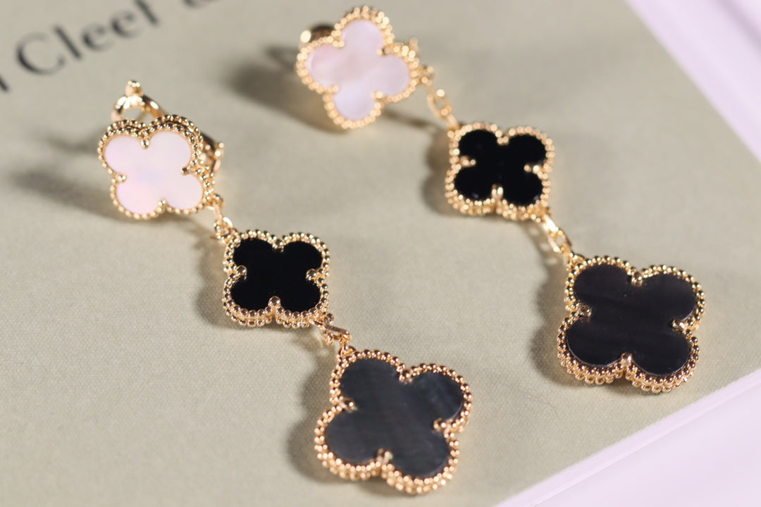 [Lumi Jewellery]CLOVER EARRINGS GOLD ONYX MOP 3 MOTIF