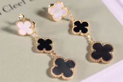 [Lumi Jewellery]CLOVER EARRINGS GOLD ONYX MOP 3 MOTIF