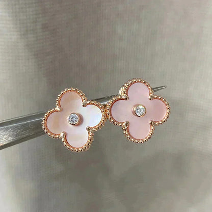 [Lumi Jewellery]CLOVER MEDIUM 1 MOTIFS  PINK MOP DIAMOND EARRINGS
