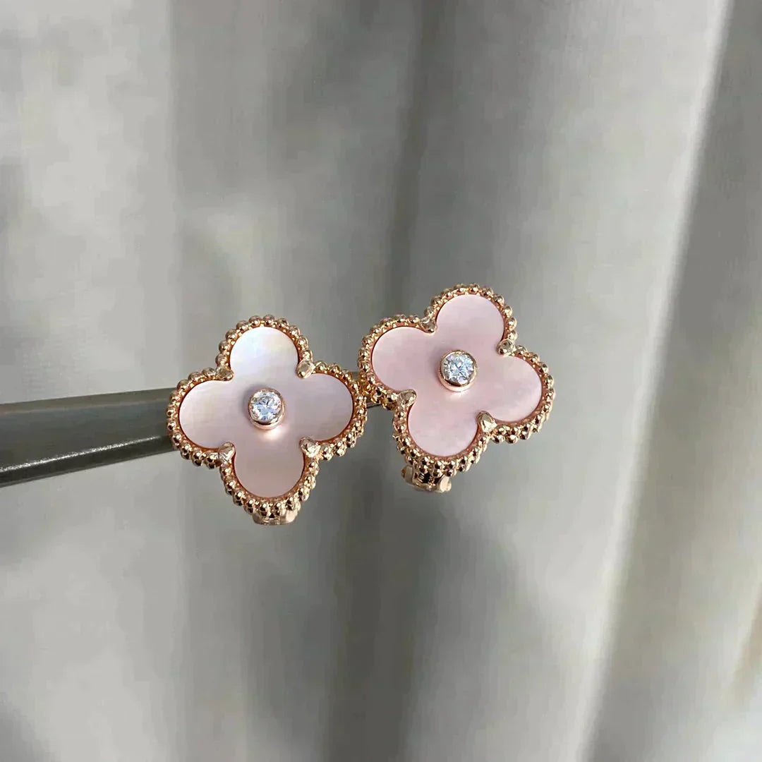 [Lumi Jewellery]CLOVER MEDIUM 1 MOTIFS  PINK MOP DIAMOND EARRINGS