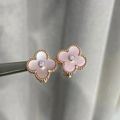 [Lumi Jewellery]CLOVER MEDIUM 1 MOTIFS  PINK MOP DIAMOND EARRINGS